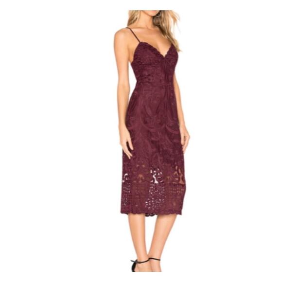 Bardot Gia Embroidered Lace Mesh Cocktail Bodycon Dress In Burgundy Size 8 - Picture 3 of 15
